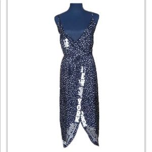 NEW YORK METS maxi Wrap Dress front slit PolkaDot